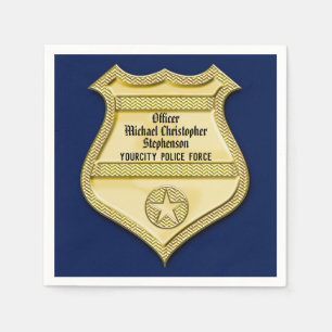 Navy Gold Badge Police Graduation/Retirement Party Napkin