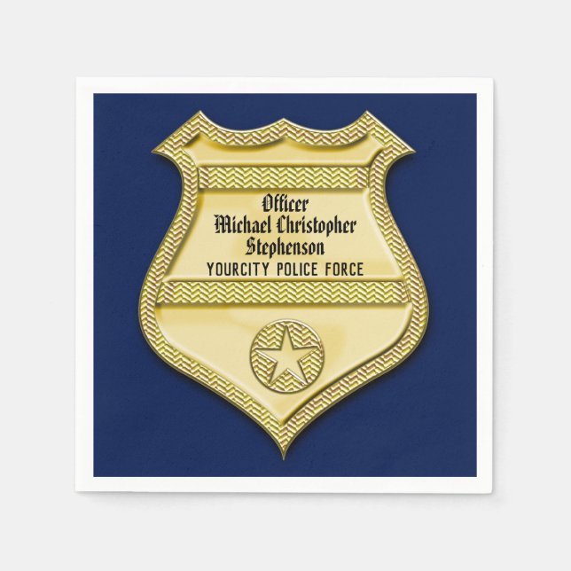 Navy Gold Badge Police Graduation/Retirement Party Napkin (Front)