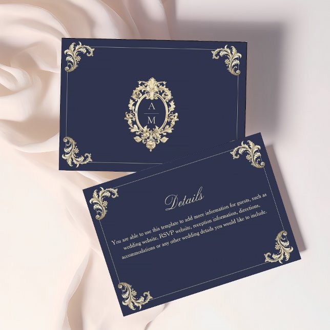 Navy Gold Baroque Wedding Details Enclosure Card (Creator Uploaded)