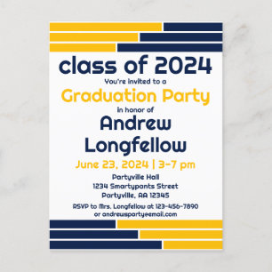 Navy & Gold Bars Graduation Party Invitation Postcard