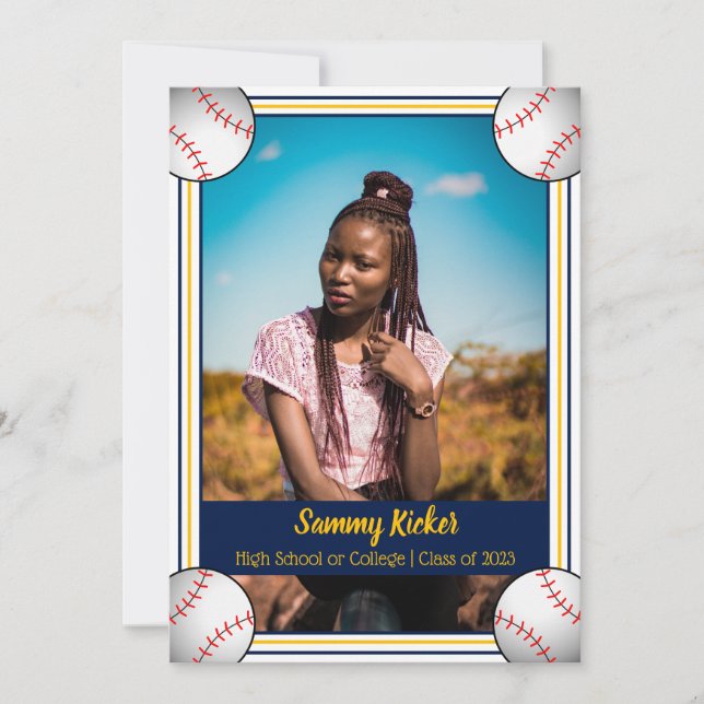 Navy & Gold Baseball Graduation Announcement (Front)