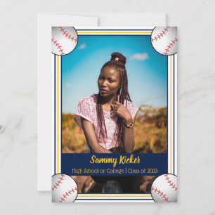 Navy & Gold Baseball Graduation Announcement