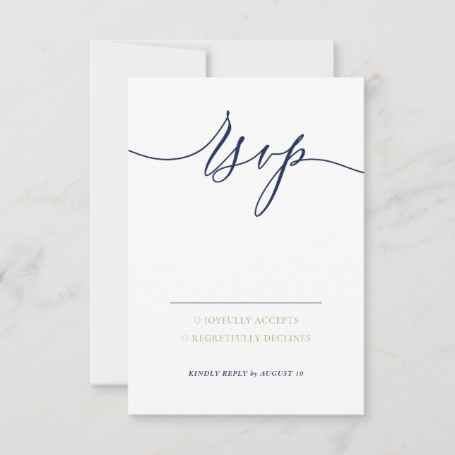 Navy Gold Basic Kindly Reply RSVP Card (Front)