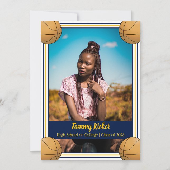 Navy & Gold Basketball Graduation Announcement (Front)