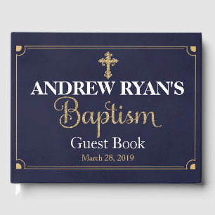 Navy & Gold Boy Baptism Guest Book