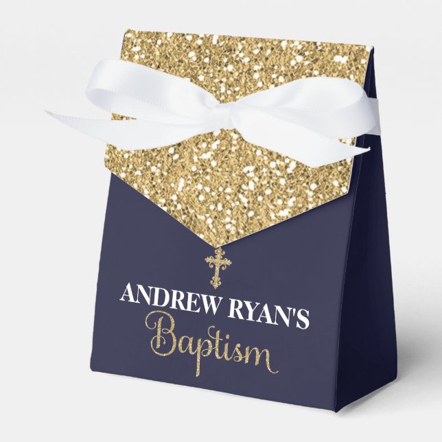 Navy & Gold Boy Baptism Tent Favour Box (Front Side)