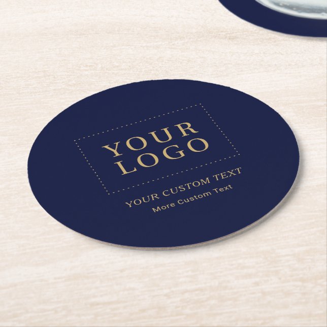 Navy Gold Branded Custom Business Logo Promotional Round Paper Coaster (Angled)