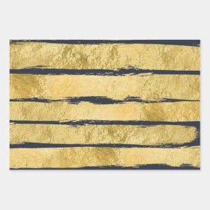 NAVY GOLD Brush Stripe Wrapping Paper