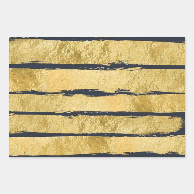 NAVY GOLD Brush Stripe Wrapping Paper (Front)