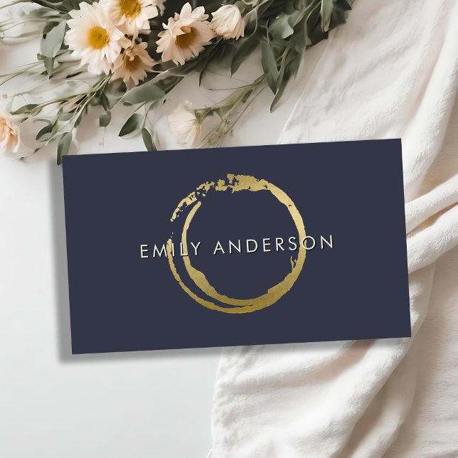NAVY GOLD BRUSH STROKE STAIN CIRCLE MARK LOGO BUSINESS CARD (Creator Uploaded)