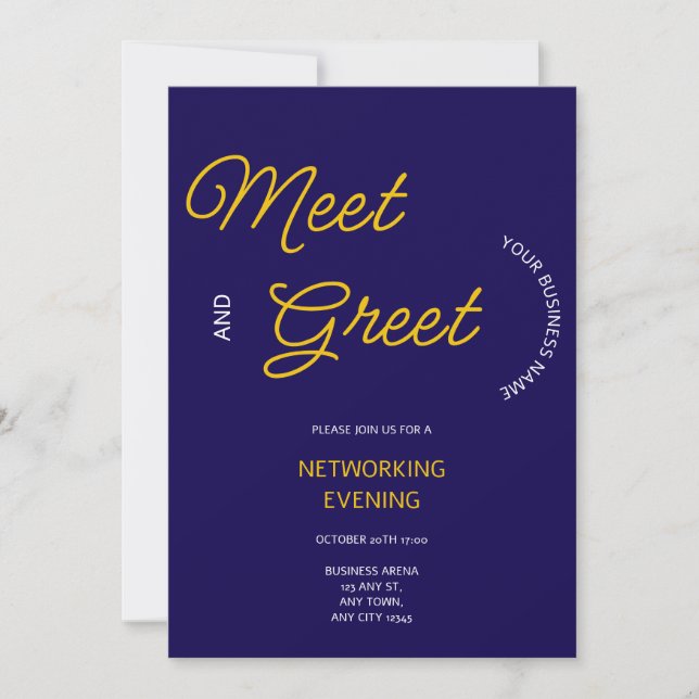 Navy & Gold Business Networking Evening Invitation (Front)