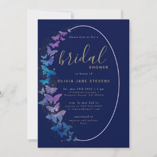 Navy Gold Butterflies Boho Frame Bridal Shower Invitation