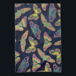 Navy Gold Butterflies Glitter Watercolor Pattern Tea Towel<br><div class="desc">This artsy and modern pattern is perfect for the stylish and trendy woman. It features a hand-painted blue, neon green, yellow, teal green, and purple watercolor butterfly pattern with faux printed sparkly gold glitter outlines on top of a dark navy blue watercolor background. It's elegant, pretty, chic, artistic, and cute....</div>