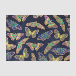 Navy Gold Butterflies Glitter Watercolor Pattern Tissue Paper