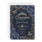 Navy Gold Butterflies Roses Quinceanera