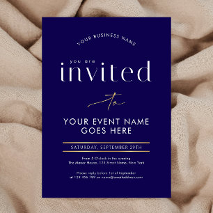 Navy & Gold Calligraphy Business Event Gala Night Invitation