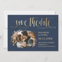 Navy Gold Calligraphy Wedding 2 Splatter Photo
