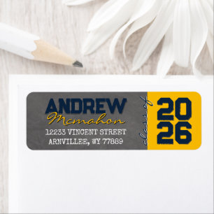 Navy & Gold Chalkboard Graduation Return Address Label