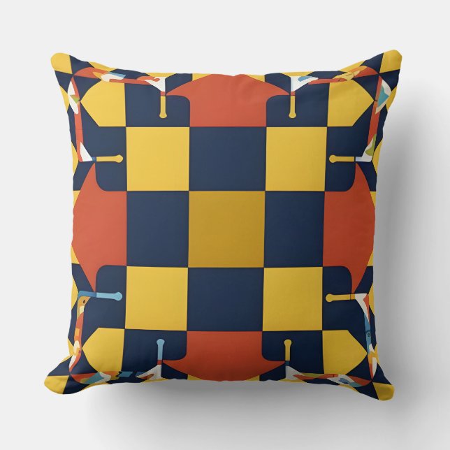 Navy Gold Chequerboard Geometric Modern Classic  Cushion (Front)