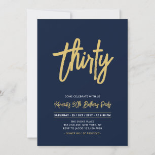 Navy & Gold   Chic Thirty 30th Birthday Party Invitation