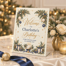 Navy Gold Christmas Birthday Tabletop Welcome Sign