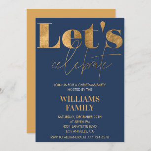 Navy Gold Christmas Party Let's celebrate Invitation