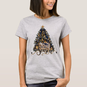 Navy & Gold Christmas Tree ’Tis the Season T-Shirt