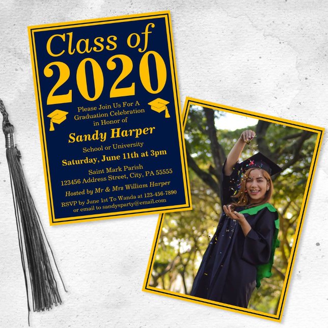 Navy Gold Class of 2024 Graduation Photo Invitation (Creator Uploaded)
