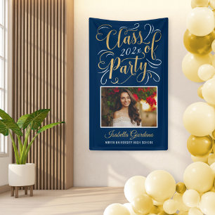 Navy Gold Class of 2026 Party Photo Graduate Banner