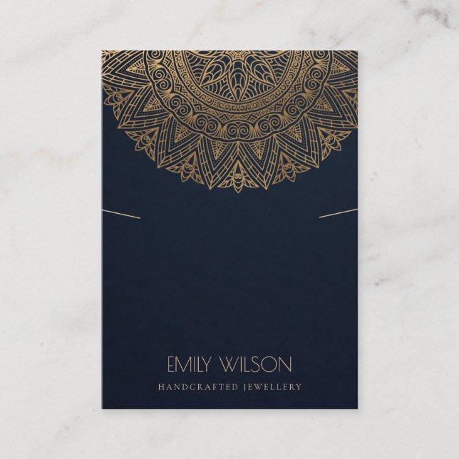 NAVY GOLD CLASSIC ORNATE MANDALA NECKLACE DISPLAY BUSINESS CARD (Front)