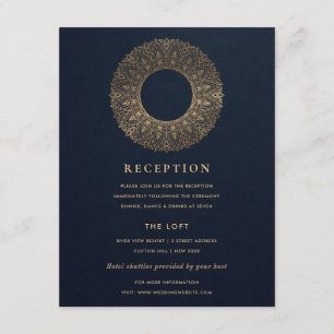 NAVY GOLD CLASSY ORNATE MANDALA WEDDING RECEPTION ENCLOSURE CARD