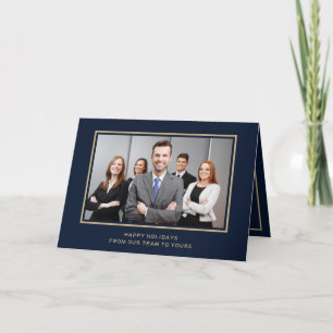 Navy Gold Corporate Business Photo holiday Card