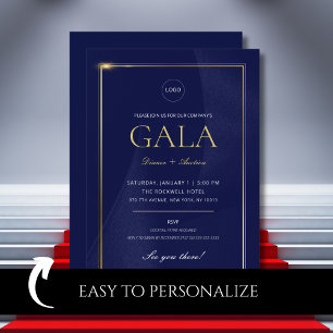Navy Gold Corporate Gala Fundraising Dinner Invitation