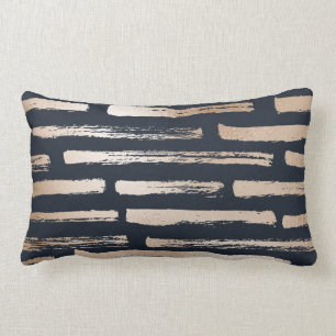 Navy/Gold Cream Stripe Reversible Lumbar Pillow
