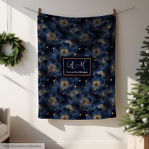 Navy Gold Custom Blanket Lux Floral Throw Style