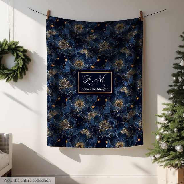 Navy Gold Custom Blanket Lux Floral Throw Style (Navy Gold Custom Blanket Lux Floral Throw Style)
