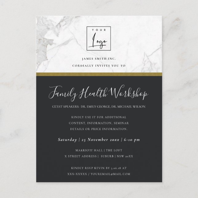 NAVY GOLD DAHLIA FLORAL WORKSHOP TALK EVENT INVITE POSTCARD (Front)