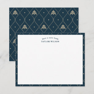 Navy & Gold Damask Lattice Personalised Card