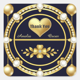 ✨ Navy Gold Diamond Wedding Thank You Favour ✨ Square Sticker