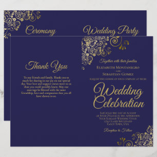 Navy & Gold DIY Fold Wedding Program Invite Combo