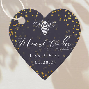 Navy Gold Dots Meant to Bee Honey Wedding Heart Favour Tags