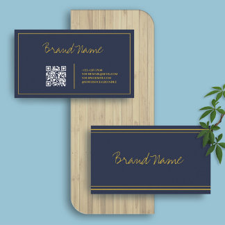 Navy Gold | Elegant Calligraphy Sleek QR Code Business Card