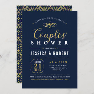 Navy & Gold   Elegant Couples Wedding Shower Invitation