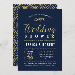Navy & Gold   Elegant Couples Wedding Shower Invitation