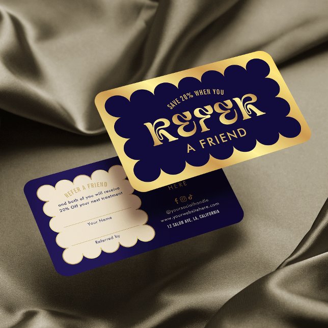 Navy & Gold Elegant Refer a Friend Beauty Salon Referral Card (Creator Uploaded)