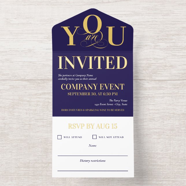 Navy Gold Elegant Typography Corporate Event All In One Invitation (Inside)