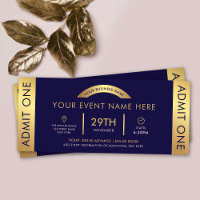 Navy & Gold Event Ticket Business Logo Admit One