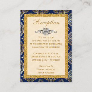 Navy, Gold FAUX Glitter, Scroll Enclosure Card