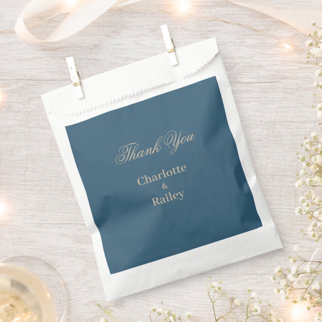 Navy Gold Floral Boho Wedding Favour Bag (Clipped)