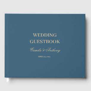 Navy Gold Floral Boho Wedding Guest Book